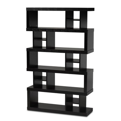 57.01" Dora Wood 5 Tier Geometric Bookshelf Dark Brown - Baxton Studio