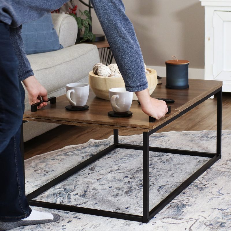 Sunnydaze Industrial-Style Coffee Table with Removable Serving Tray - MDP Construction with Powder-Coated Steel Frame - Brown, 2 of 16