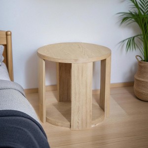 Etelifrank Circular Rustic Dining Table with Storage Shelf - Solid Wood Construction - 1 of 4