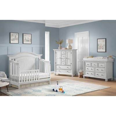 Vintage White 4-in-1 Convertible Baby Crib with Curved Headboard