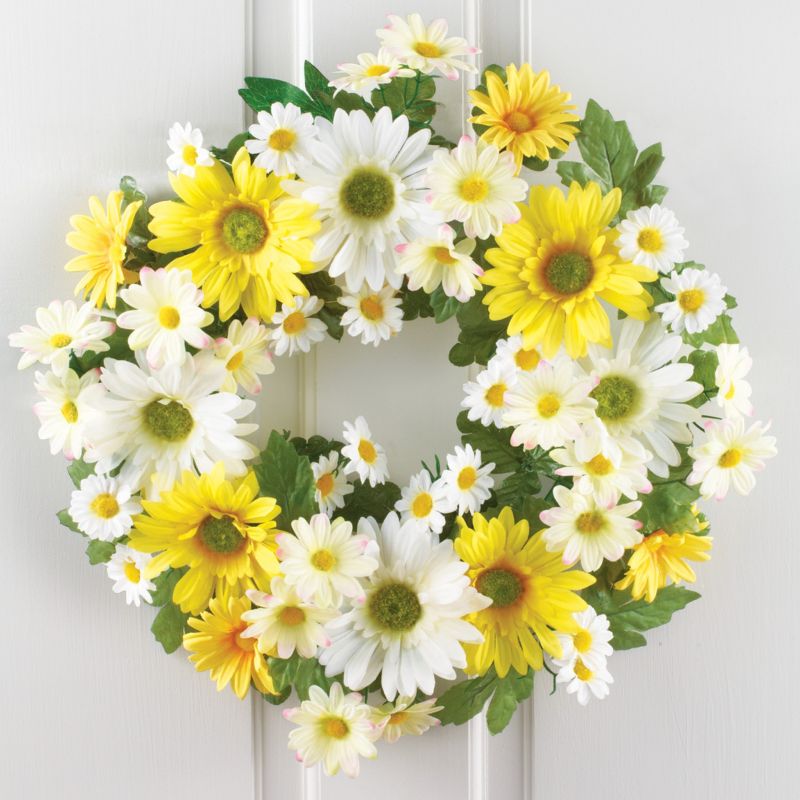 Collections Etc Mixed Yellow and White Daisy Wreath 17" x 17" x 3", 2 of 3