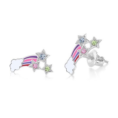 Chanteur Hypoallergenic Kids Jewelry Accessories Rainbow Star CZ White Gold Palladium Plating Earrings leverback is made from 925 Sterling silver