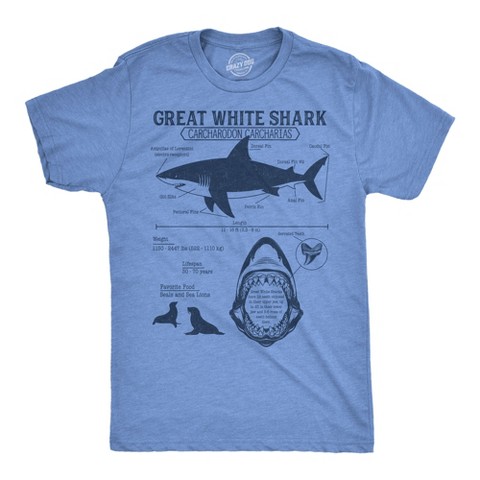 Мужские футболки Crazy Dog T-Shirts, Inc. Funny T Shirts Great White Shark Infographic Sarcastic Shark Lovers Tee For Men - Crazy Dog T Shirt For Summer Light Blue L