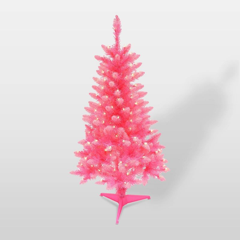 4ft Pre-Lit Fashion Artificial Christmas Tree Pink - Puleo, 1 of 7