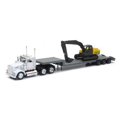 New Ray 1:43 Kenworth W900 W/ Vehicle Transporter Lowboy W/ 1:158 Excavator