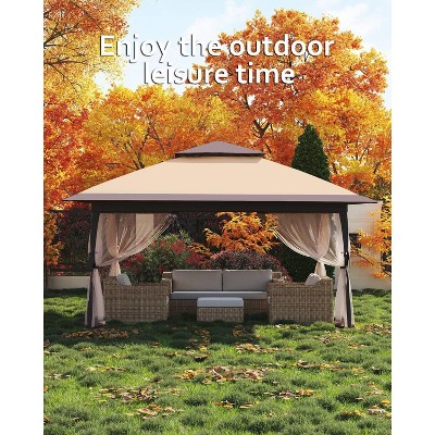12x12 Ft Pop Up Canopy Tent with Mosquito Netting, Instant Portable Shelter w/ Carrying Bag, Heavy Duty Foldable Gazebo for Outdoor Backyard Parties