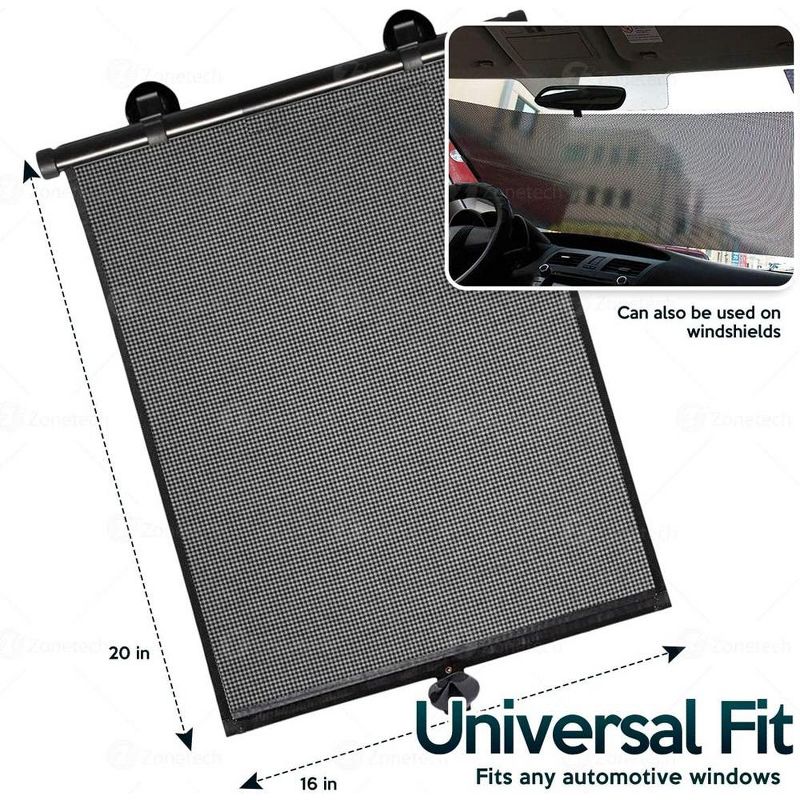 Zone Tech Car Roller Blinds Side Window Sun Shades - Premium Quality 2 Pack Universal Retractable Roller Blinds, 6 of 9