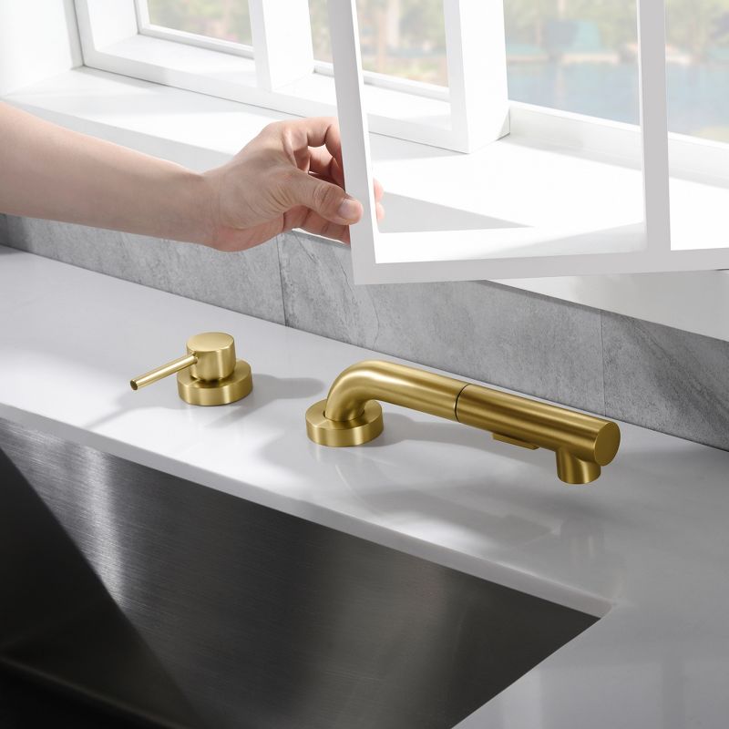 SUMERAIN Kitchen Sink Faucet with Pull Out Sprayer and Side Handle, 2 Hole Sink Faucet Brushed Gold, 5 of 13