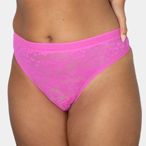 Curvy Couture Women's Plus Size No-Show Lace High Cut Thong Panty Flirt 3X - 1 of 4