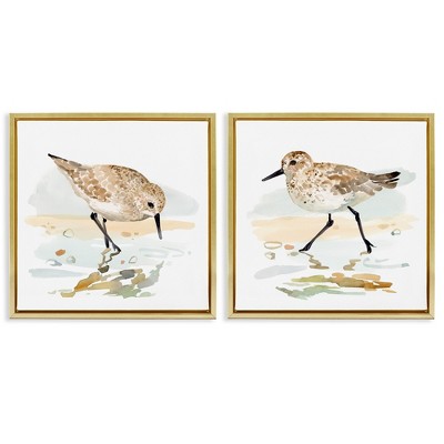 Stupell Industries Sea Birds on Shore Black Framed Floater Canvas Wall Art