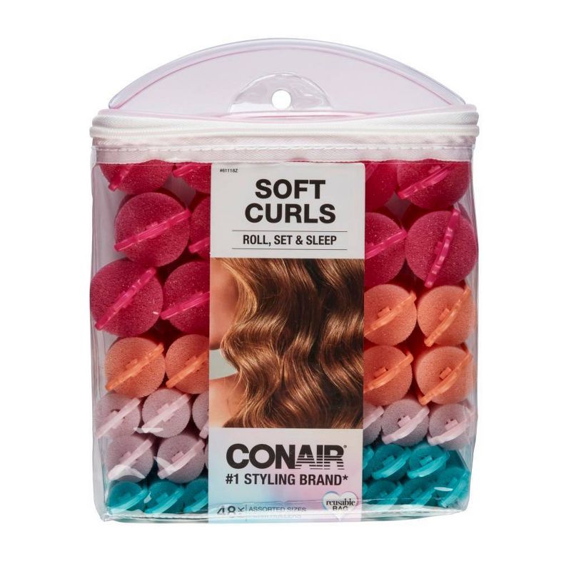 Conair Heatless Soft Curl Foam Rollers - Assorted Sizes &#38; Colors - 48pk, 1 of 8