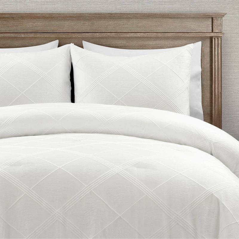 Lush Decor 3pc Diamond Geo Gacquar Comforter Bedding Set White, 1 of 10
