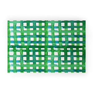 Angela Minca Watercolor green grid Welcome Mat - Deny Designs - 1 of 3