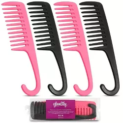 Glamlily 4 Pack Wide Tooth Shower Detangling Combs with Hook for Curly Wavy Hair, Wet & Dry