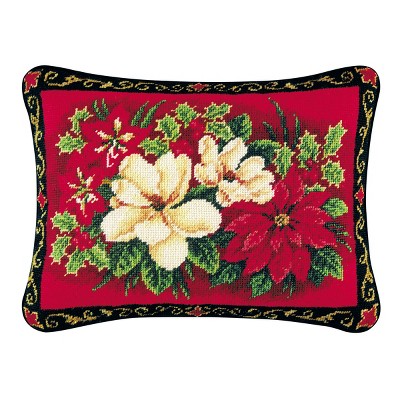 C&F Home 12" x 16" Magnolias & Poinsettia Needlepoint Pillow