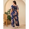 Plus Size Wide Leg Jumpsuit Women Summer Short Sleeve Smocked Waist Belt Side Pockets - 3 of 4