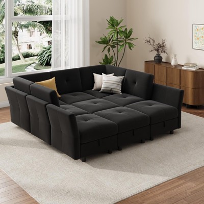 Couch, 87 Inch Modular Sectional Sofa, 9 Seat Comfy Sectional Couches with Storage Ottoman, Velvet Cloud Couch with Upholstered for Living Room