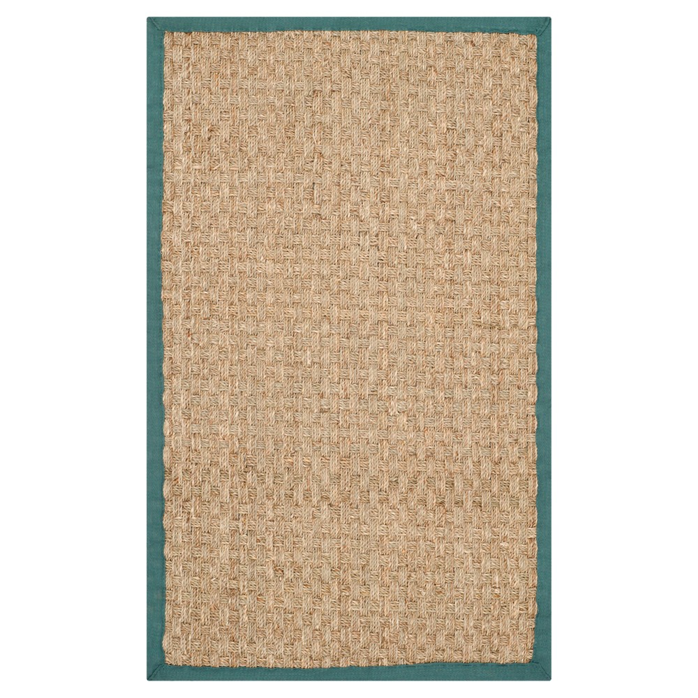  Basket Weave Accent Rug Natural/Light Blue