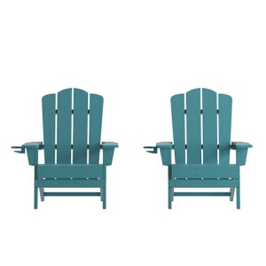 Flash Furniture Newport Adirondack Chair with Cup Holder, Weather Resistant HDPE Adirondack Chair - 1 of 4