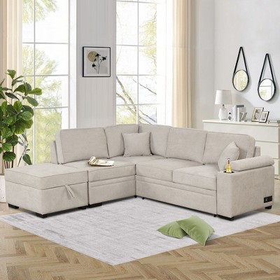 87.4" L Shape Sectional Sleeper Sofa Bed, 2 In 1 Pull Out Sofa Couch ...