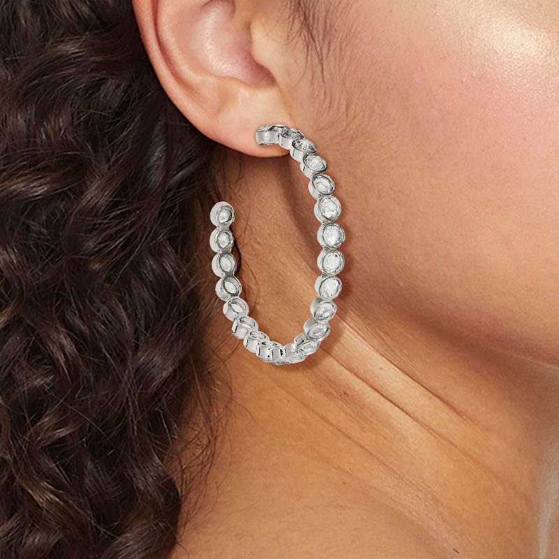 Large Stone Hoop Earrings - A New Day&#8482; Silver, 3 of 5