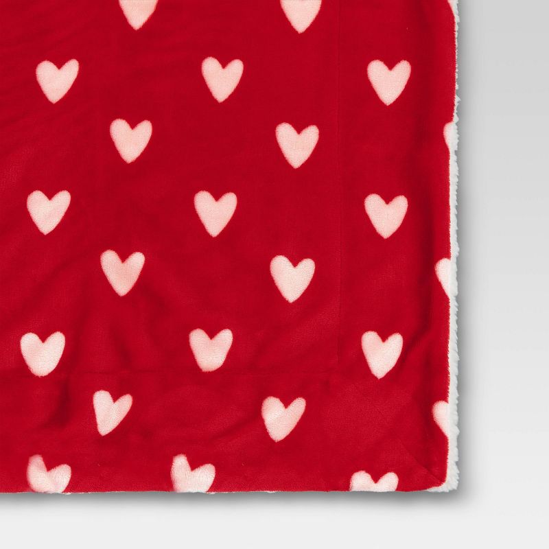 Printed Plush Hearts Throw Blanket with Faux Shearling Reverse Red/Pink - Threshold&#8482;, 5 of 10