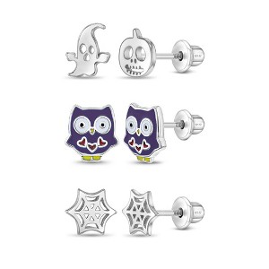 Girls' Frightening Delights Halloween Screw Back Sterling Silver Earrings Set - In Season Jewelry - 1 of 4