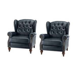 Set of 2 Amanda 33" Wide Genuine Leather Wingback Armchair with Solid Tapered Wood Legs and Nailhead Trim| ARTFUL LIVING DESIGN - 1 of 4