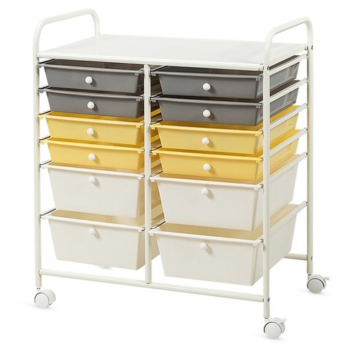 Costway 4-Drawer Cart Storage Bin Organizer Rolling w/Plastic Drawers  Yellow 