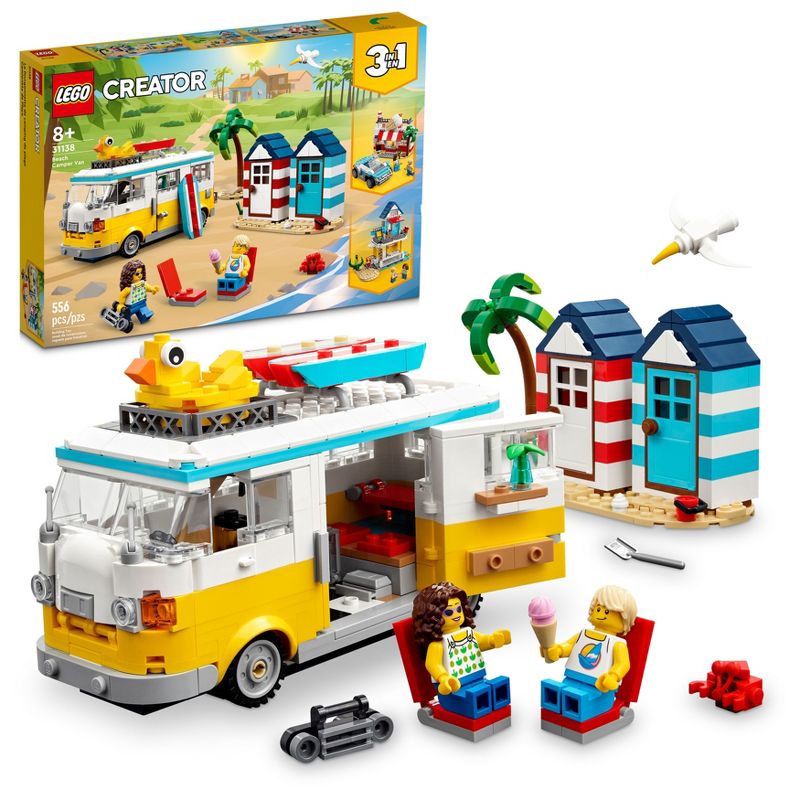 LEGO Creator 3 in 1 Beach Camper Van Toy Summer Set 31138, 1 of 8
