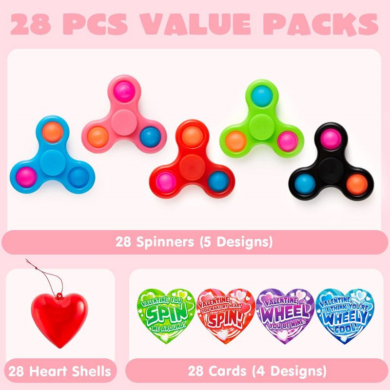 JOYIN 28 Packs Valentine’s Day Filled Heart with Fidget Spinner and Valentine’s Card for Valentine Party Favor, Kids-Classroom Exchange Gifts, 2 of 9