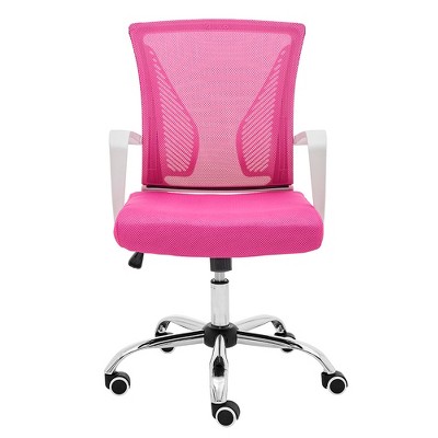Zuna White and Pink Mesh Mid-Back Swivel Task Chair