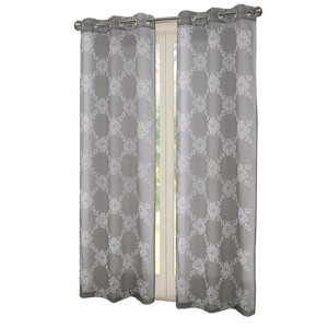 RT Designers Collection Sheryl Embroidery Dorly Grommet Curtain Panel Pair 36" x 84" Grey - 1 of 4