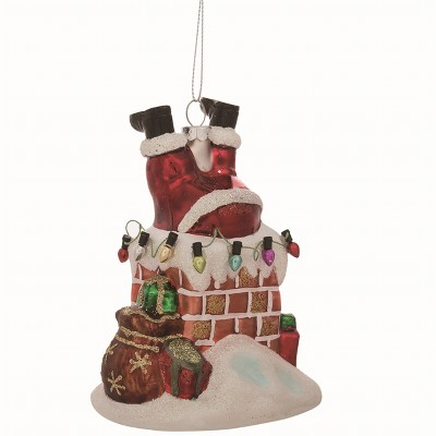 Transpac Glass Red Christmas Santa Stuck In Chimney Ornament