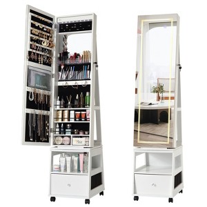 COZONY 360° Swivel Jewelry Armoire w/Full-Length Mirror, LED Light, Makeup Mirror & Lockable Drawers, 3-Shelf Standing Jewelry Cabinet for Bedroom - 1 of 4