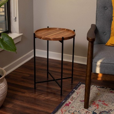 Natural Acacia Folding Side Table with Removable Tray
