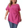 Agnes Orinda Women's Plus Size Asymmetrical Hem Short Sleeve Twist Knot T-Shirt - 2 of 4