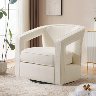 30 inch W 360° Swivel Chenille Accent Chair – Modern Barrel Chair for Living Room No Assembly Required