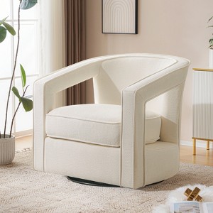 30 inch W 360° Swivel Chenille Accent Chair – Modern Barrel Chair for Living Room No Assembly Required - 1 of 4