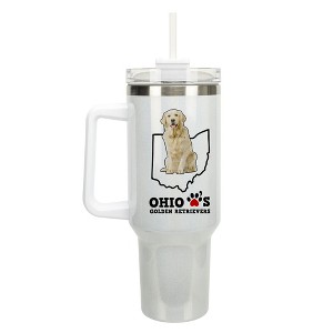 Elanze Designs The Buckeye State Ohio Loves Golden Retrievers White Double Wall Stainless Steel Insulated Travel Tumbler with Lid and Straw, 40 Ounce - 1 of 4