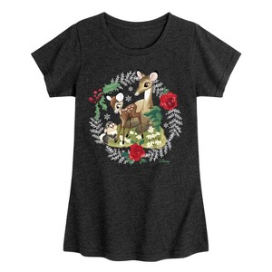Girls' - Disney - Christmas - Family In The Forest Fitted Short Sleeve Graphic T-Shirt - 1 of 4