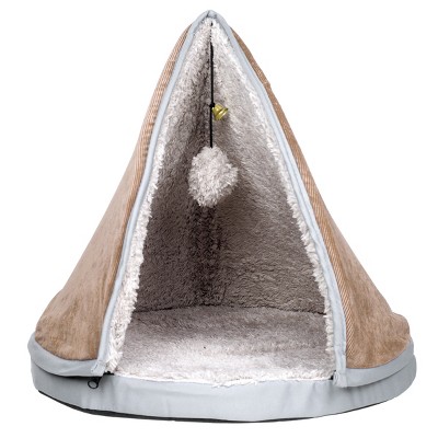 Pet Adobe Sleep and Play Teepee Memory Foam Cat Bed With Removable Top – Tan