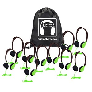 HamiltonBuhl® Sack-O-Phones, 10 Personal Headphones in a Carry Bag, Green - 1 of 3