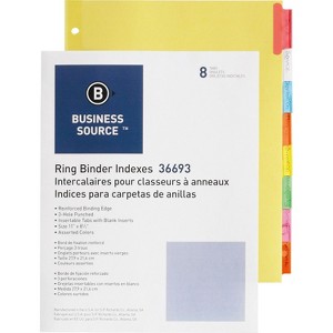 Business Source Ring Binder Indexes 1-1/2" Tabs 11"x8-1/2" 8-Tabs MI 36693 - 1 of 1
