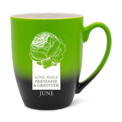 Elanze Designs Love Peace Friendship And Gratitude Two Toned Ombre Matte Green and Black 12 ounce Ceramic Stoneware Coffee Cup Mug