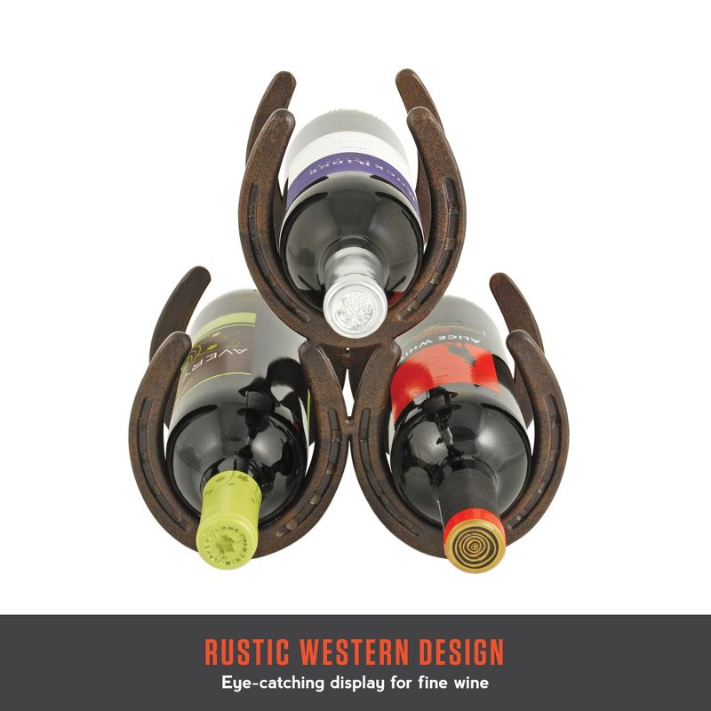 Foster & Rye Horseshoe Countertop Metal Wine Rack, Cast Iron Wine Bottle Holder, Holds 3 Standard Wine Bottles, 10" x 5.5" x 8.5", 6 of 11