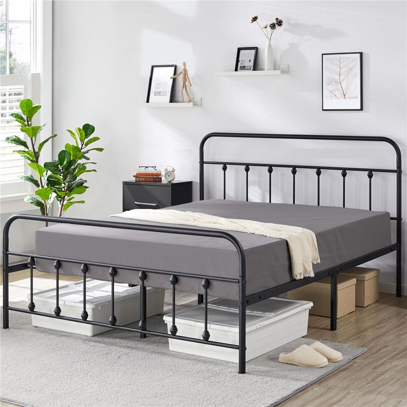 Yaheetech Iron Platform Bed Frame with High Headboard and Footboard, 2 of 8