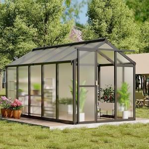 6x8 FT/6x10 FTGreenhouse for Outdoors, Polycarbonate Greenhouse with Roof Vent - 1 of 4