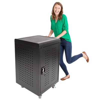 Black Mobile Charging Station Cart with Locking Cabinet