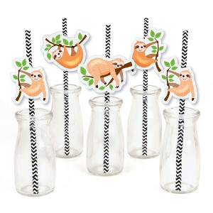 Big Dot of Happiness Let's Hang - Sloth - Paper Straw Decor - Baby Shower or Birthday Party Striped Decorative Straws - Set of 24 - 1 of 4